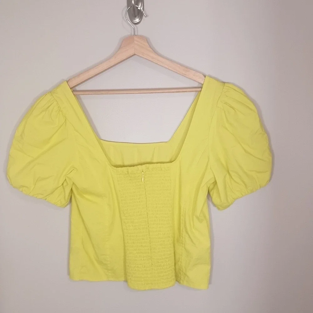 J.Crew Yellow Square Neck Puff Sleeve Top 12 Cotton Corset Milkmaid Blouse